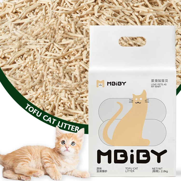 Mbiby OEM ODM premium striped 2.5kg Tofu Cat Litter Dust-Free quick clumping High Quality Natural Tofu Cat Litter oem Wholesale