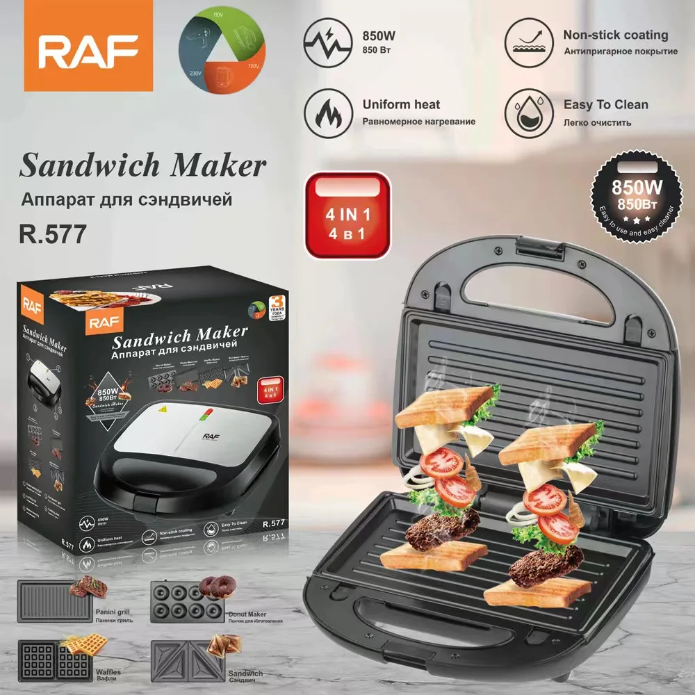 RAF Multifunctional Double-side Heating Non-stick Coating Panini Press Waffle Sandwich Maker Machine For Breakfast