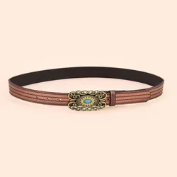 Fashion turquoise bronze  print alloy  buckle belt ethnic brown belt for ladies dress