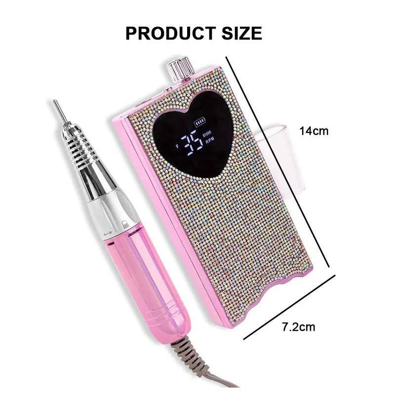 Professional Portable Cordless Nail Drill Machine 35000RPM Crystal Diamonds Rechargeable E-file Nail Polisher for Home Salon