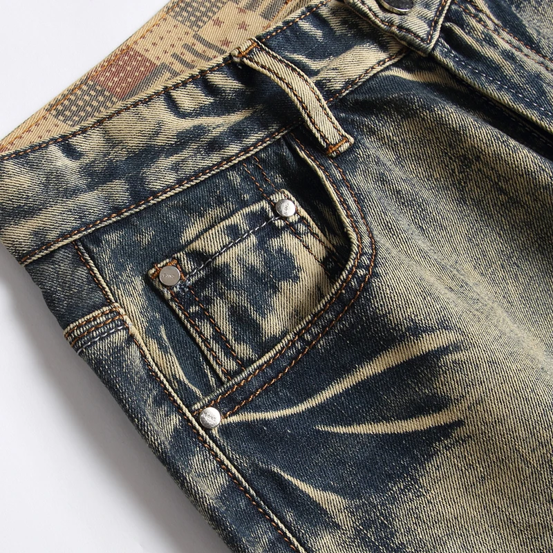 Factory Customize Logo Summer trendy hip-hop style hand-tied color splash paint dot grinding hole denim trouser