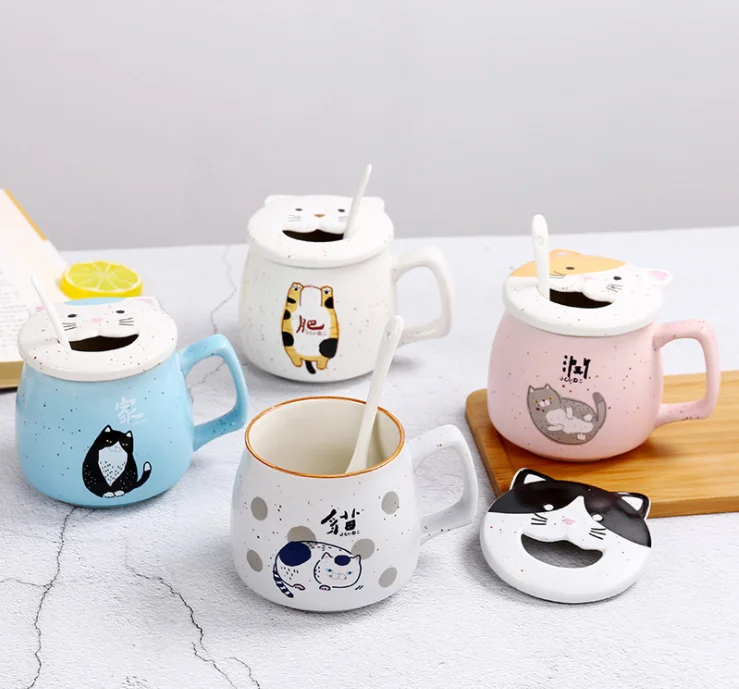 Promotion cute animal creative mug 3d ceramic mug with lid and spoon