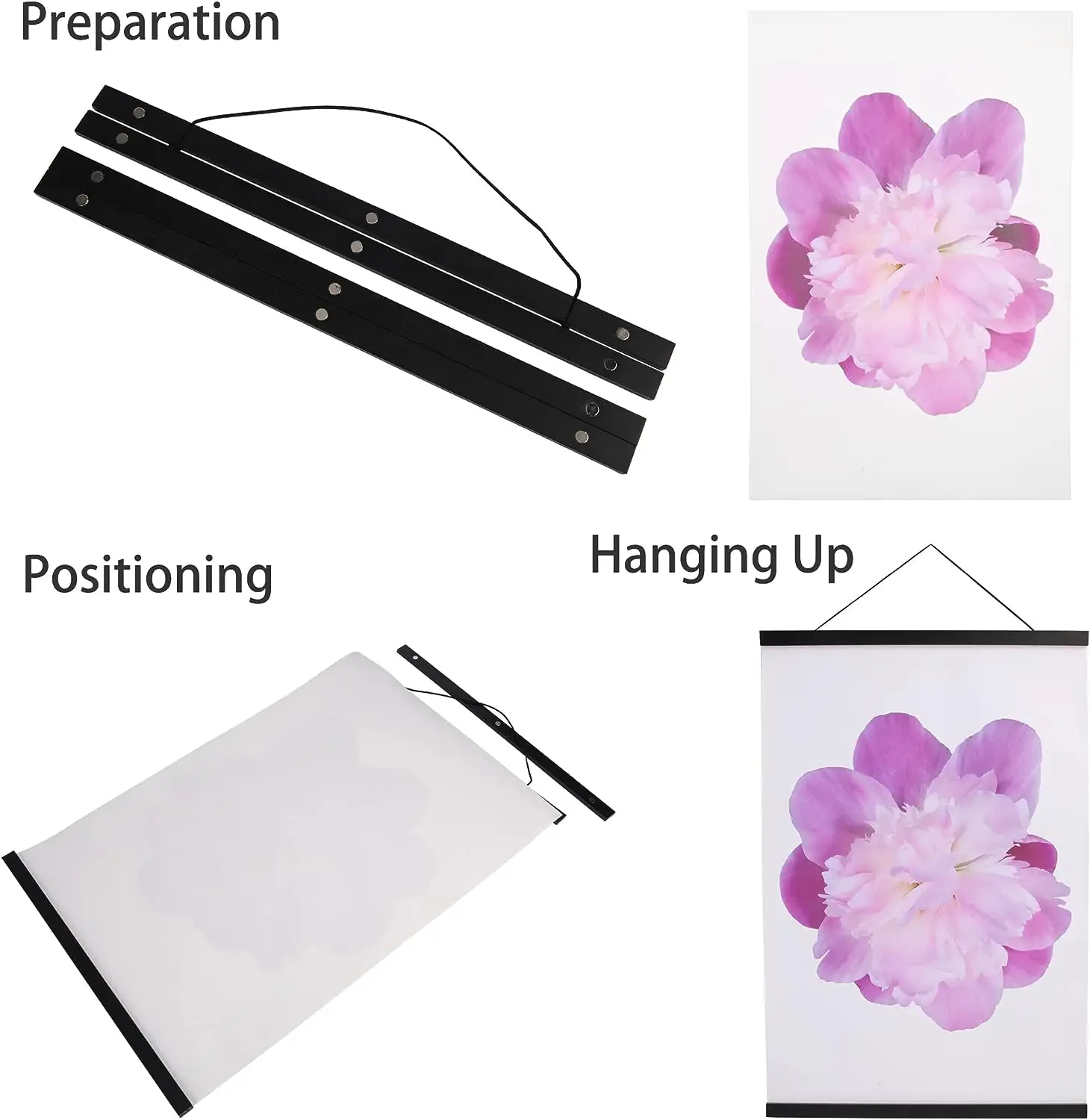 Magnetic Poster Hanger Frame Light Wood Wooden Magnet Canvas Artwork Print Dowel Poster Hangers Frames Hanging Kit