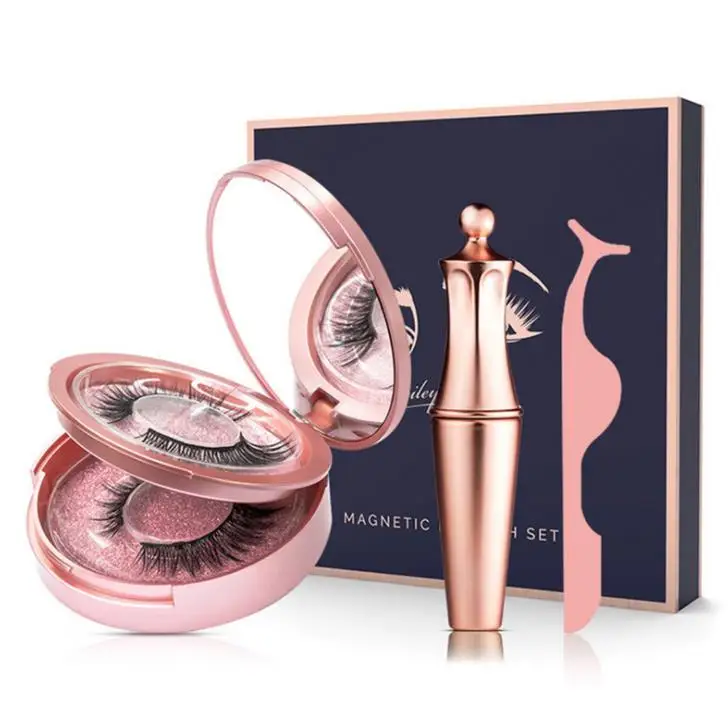 
New Arrival Magnetic 3D Eyelashes Natural Long Eyeliner Lashes Vendor Faux Mink Magnet Eyelashes Kit 