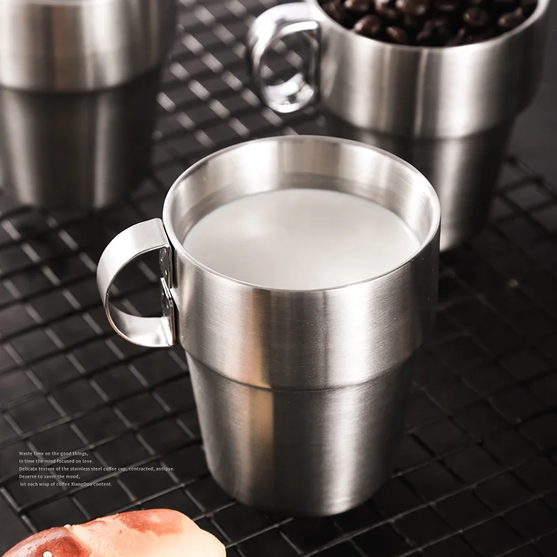 Custom Reusable double wall with handle  Stainless Steel Coffee cups