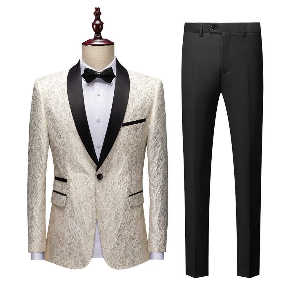 2024 new business Men Suits 3 Pieces Groom Tuxedos Black Flat Collar Wedding Suits shining Jacket blazer with Pants set