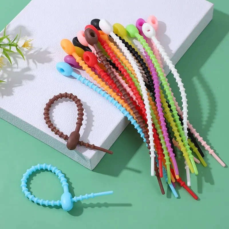 Wholesale Colorful Silicone Zip Ties DIY Jewelry Keychain Data Cable Soft Rubber Binding Strap Silicone Key Chain Rubber Keyring