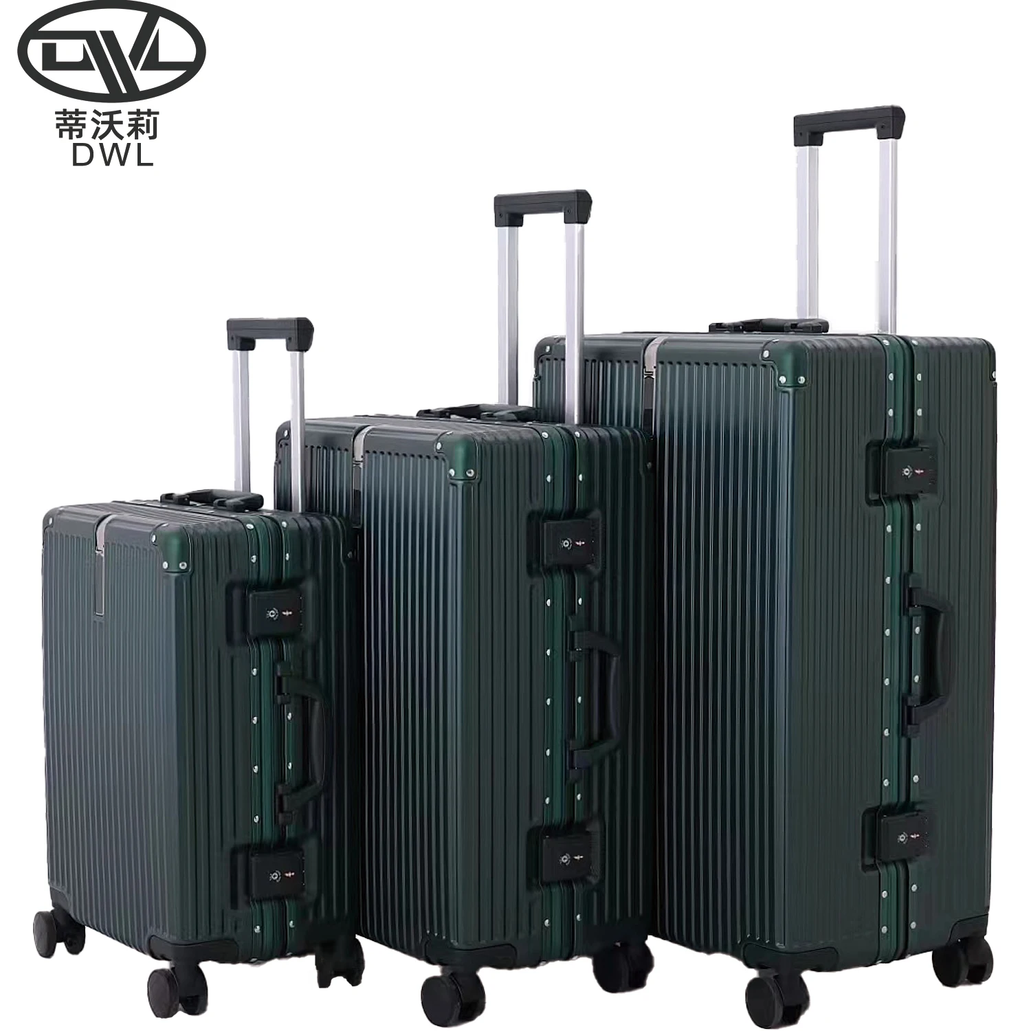OEM ODM Aluminum Frame Accept custom  Luggage Fashion Design double wheels Hot Rolling Luggage Set ABS+PC material Weightless