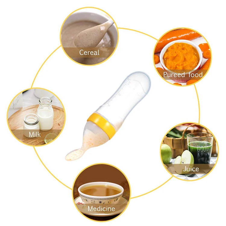 90ML Silicone Baby Food Dispensing Spoon Baby Squeeze Feeding Spoon Bottle Feeder for Juice Cereal