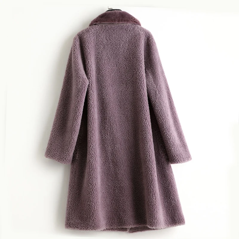 A50017 Pudi women real wool fur coat jacket trench winter warm female sheep shearing over size parka with real mink fur collar