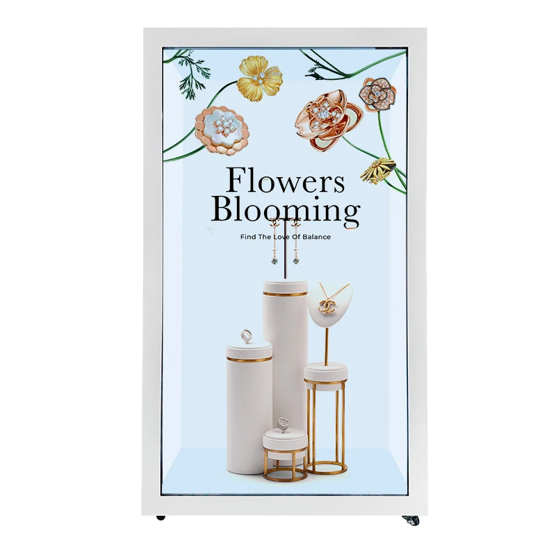 indoor interactive lcd portrait real time projection cabinet 3D advertising virtual box holobox transparent display showcase