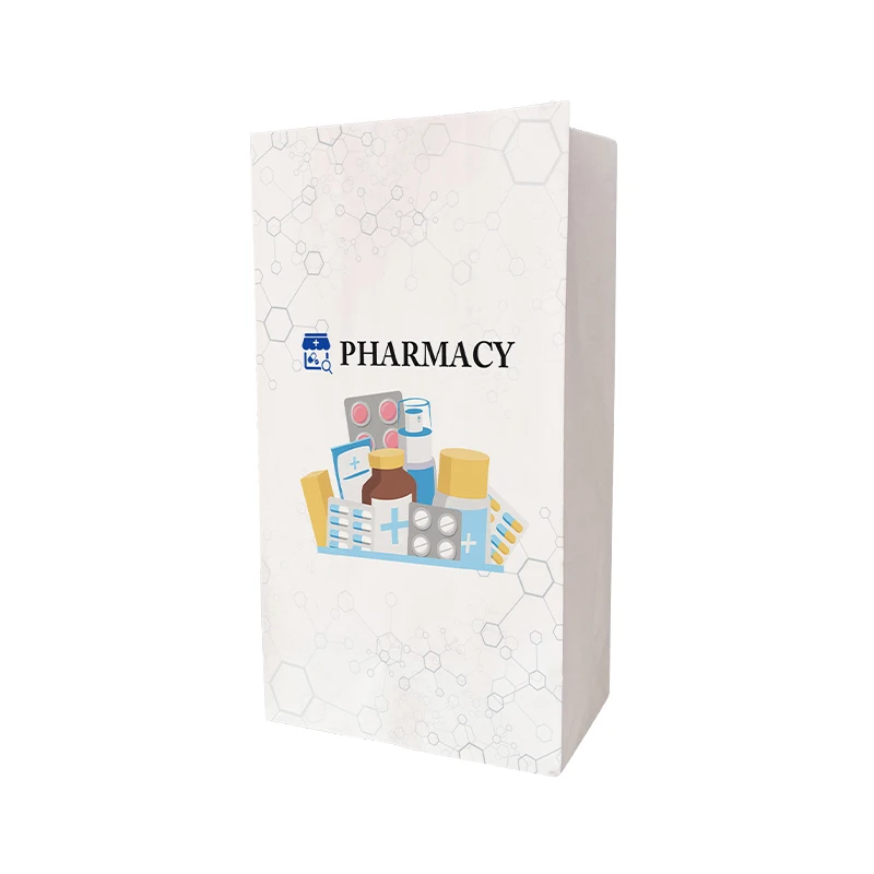 ZY Packaging pharmacy retailing takeaway bag branded flat base white kraft to go drugs containers factory manufacturer mini bags