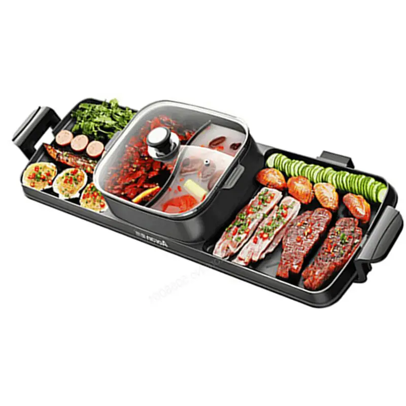 CUSTOMIZED Cast Aluminum Model Tefal Electric Grill With Hot Pot , Non-Stick Electric Griddle Grill Pan With BBQ Hot Pot