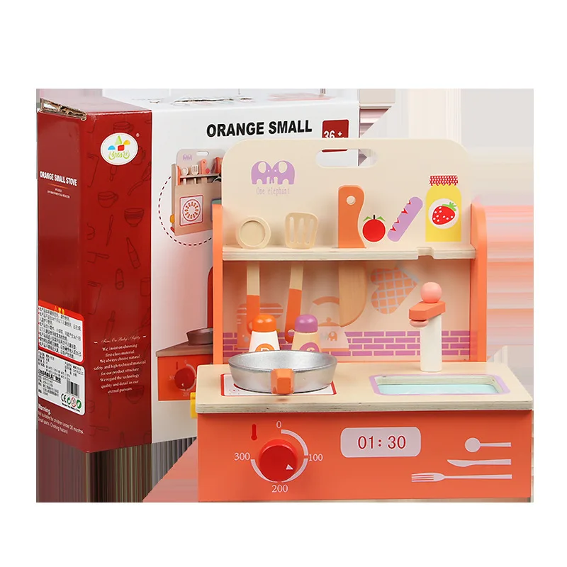 Wooden Kitchen Set Toy Baby Orange Small Stove Barbecue Shop Grill Doll House Car Grills For Toddlers Kids