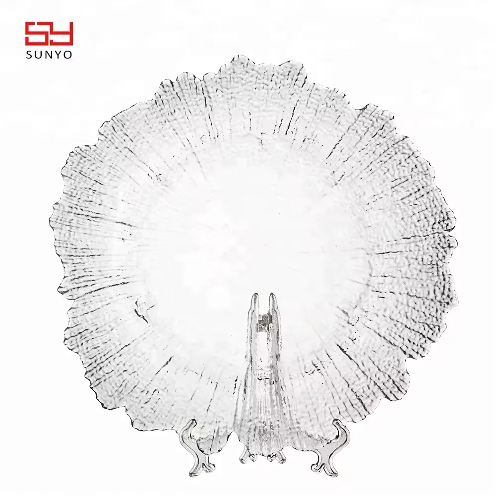 Hot Sale Luxury Vintage Cheap 13inch Reef Gold Electroplating Glass Dinner Plates