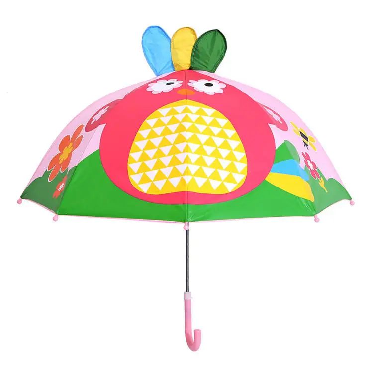 2024 Kids Umbrella Children Uv Protect 3d Polyester Animal-Shape Cartoon Kid Rain Yellow Umbrella With Logo