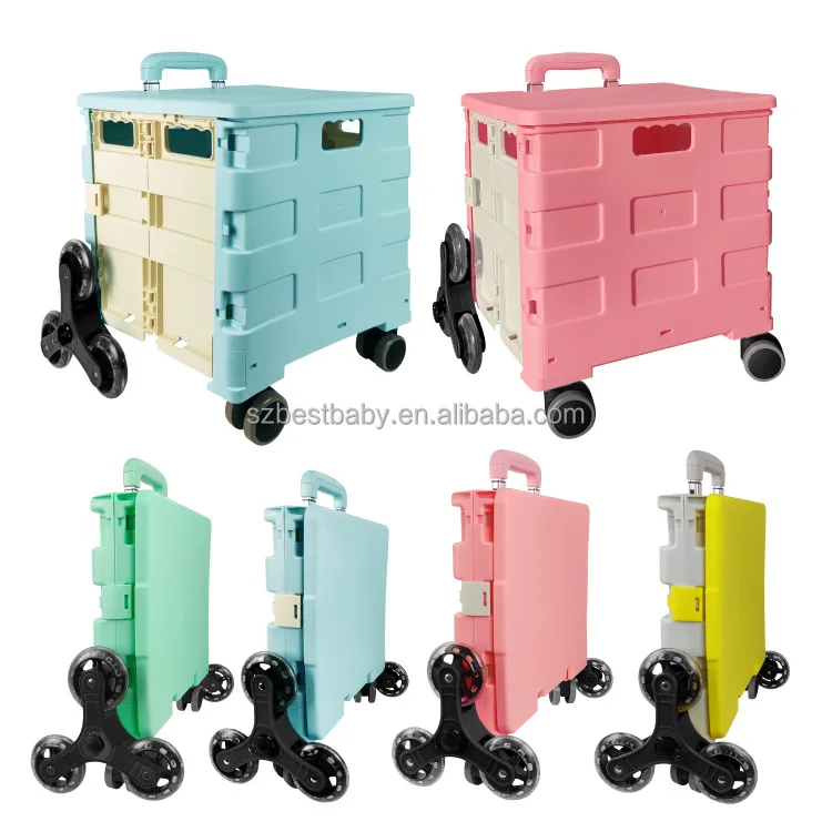 6 Wheel climbing stair  mini folding luggage supermarket foldable small portable plastic shopping cart trolley