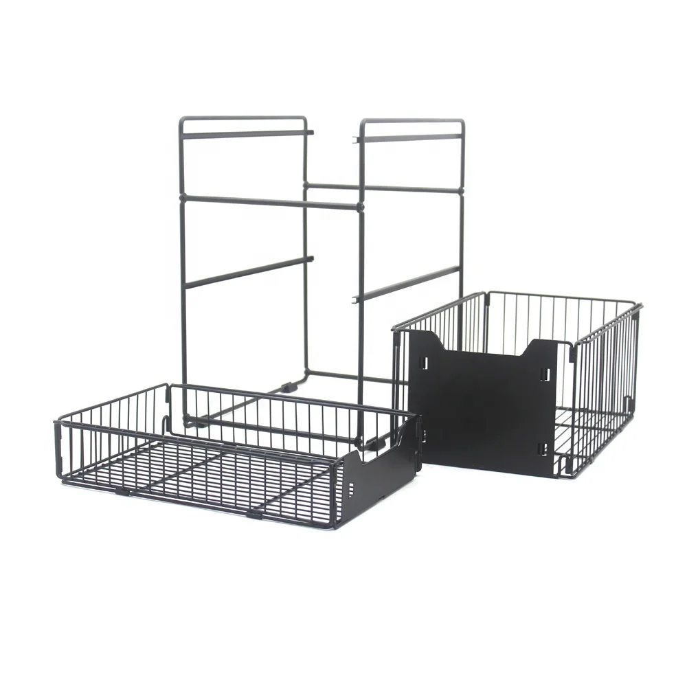 Multifunctional 2-Tier under Kitchen Sink Organizer Pull out Sliding Drawer Cabinet Storage Rack with Metal Dish Drying Baskets