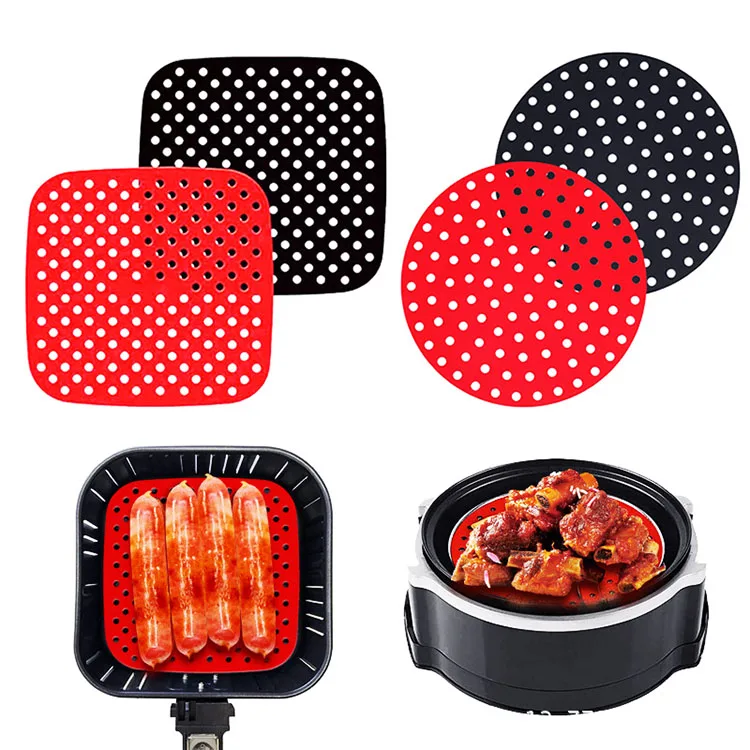 Factory Air Fryer Silicone Liners Parchment Paper Square Liner Sheet Holes Accessories Baking Mat