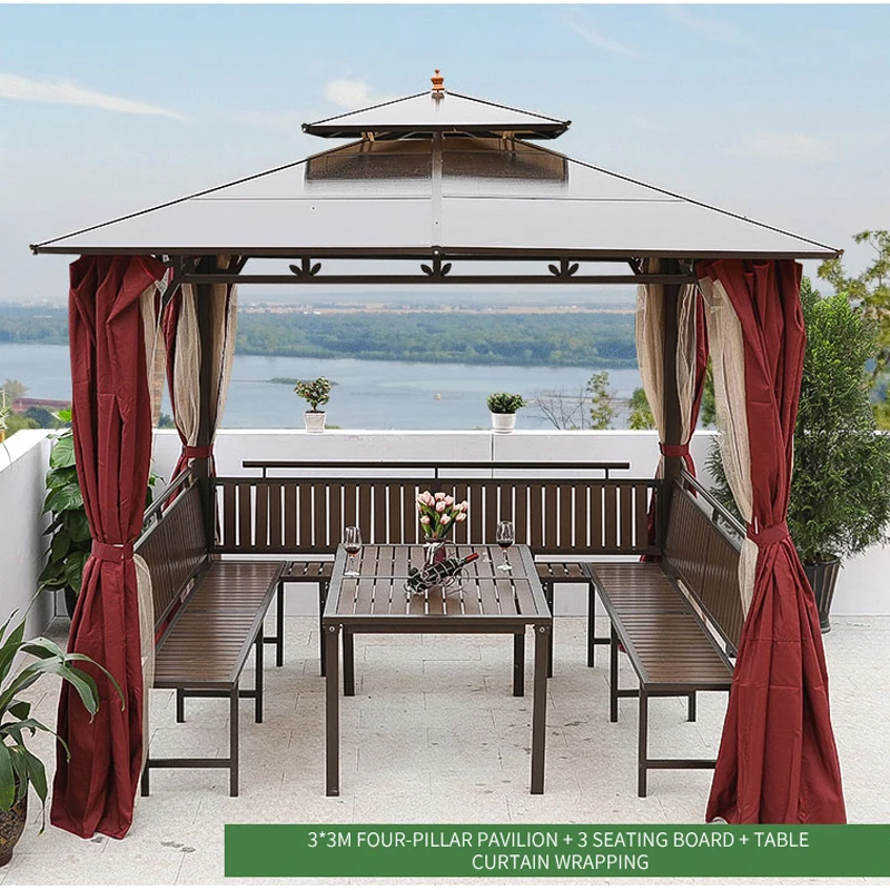 Outdoor Pavilion Shade Tent Villa Courtyard Garden Four-Poster Pavilion Outdoor Leisure Farm Roof Terrace Gazebo