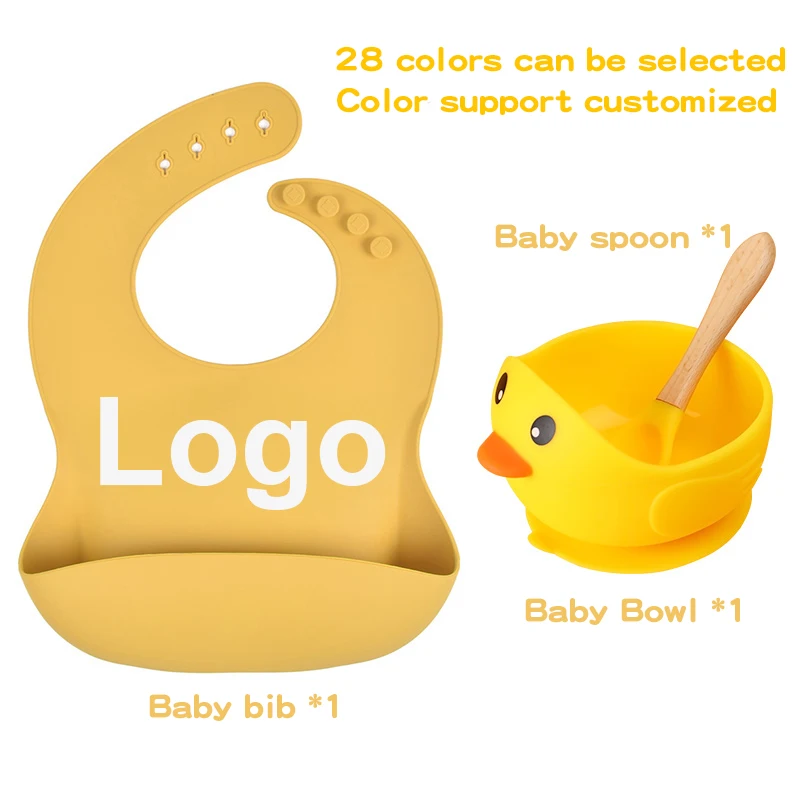2021 New Food Grade Professional 3 pcs Kids Tableware Bibs Bowl Spoon Bpa Free Toddler Silicone Baby Feeding Set