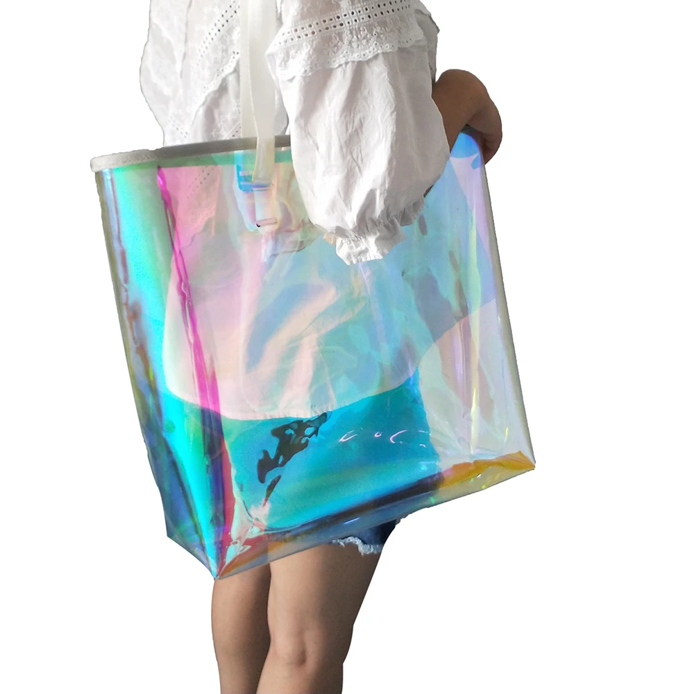 
Hign quality Fashion Iridescent ladies backpack TPU bag waterproof Makeup Wash women Colorful bag 