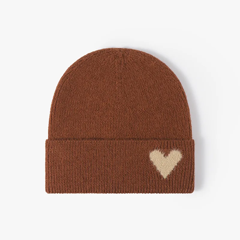 Autumn and winter new jacquard knitted hats heart shaped fashionable versatile without eave ear protection hoodie  for adults