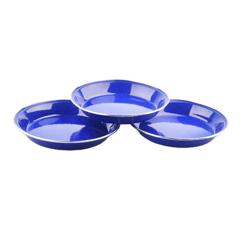 Round cast iron blue enamel dish pan dinner plates restaurant 10cm 15cm 20cm enamel dinner plate