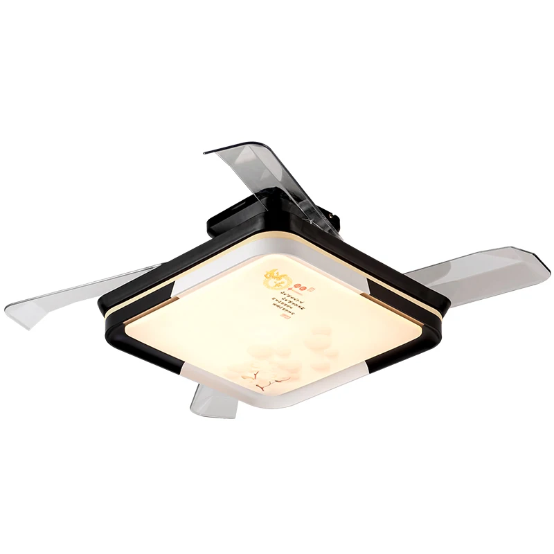 Contemporary rectangle shape ceiling fan lamp 220v ventilation 3 color led ceiling fan with light chandelier