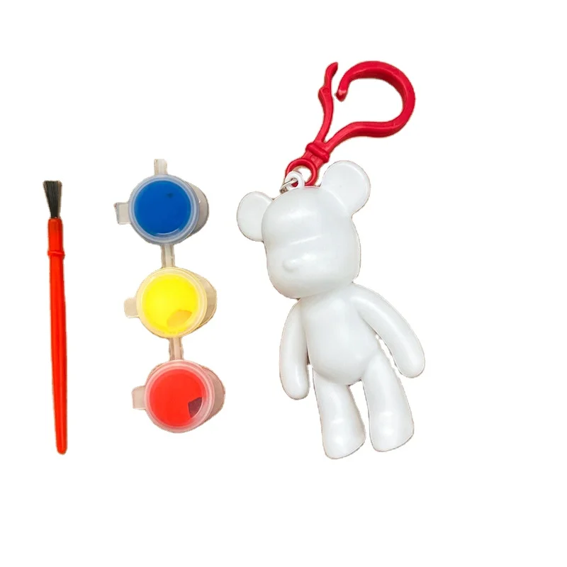 Popular Wholesale Children Graffiti Toy Paint Gypsum Doll Fluid Violence Bear Keychain DIY