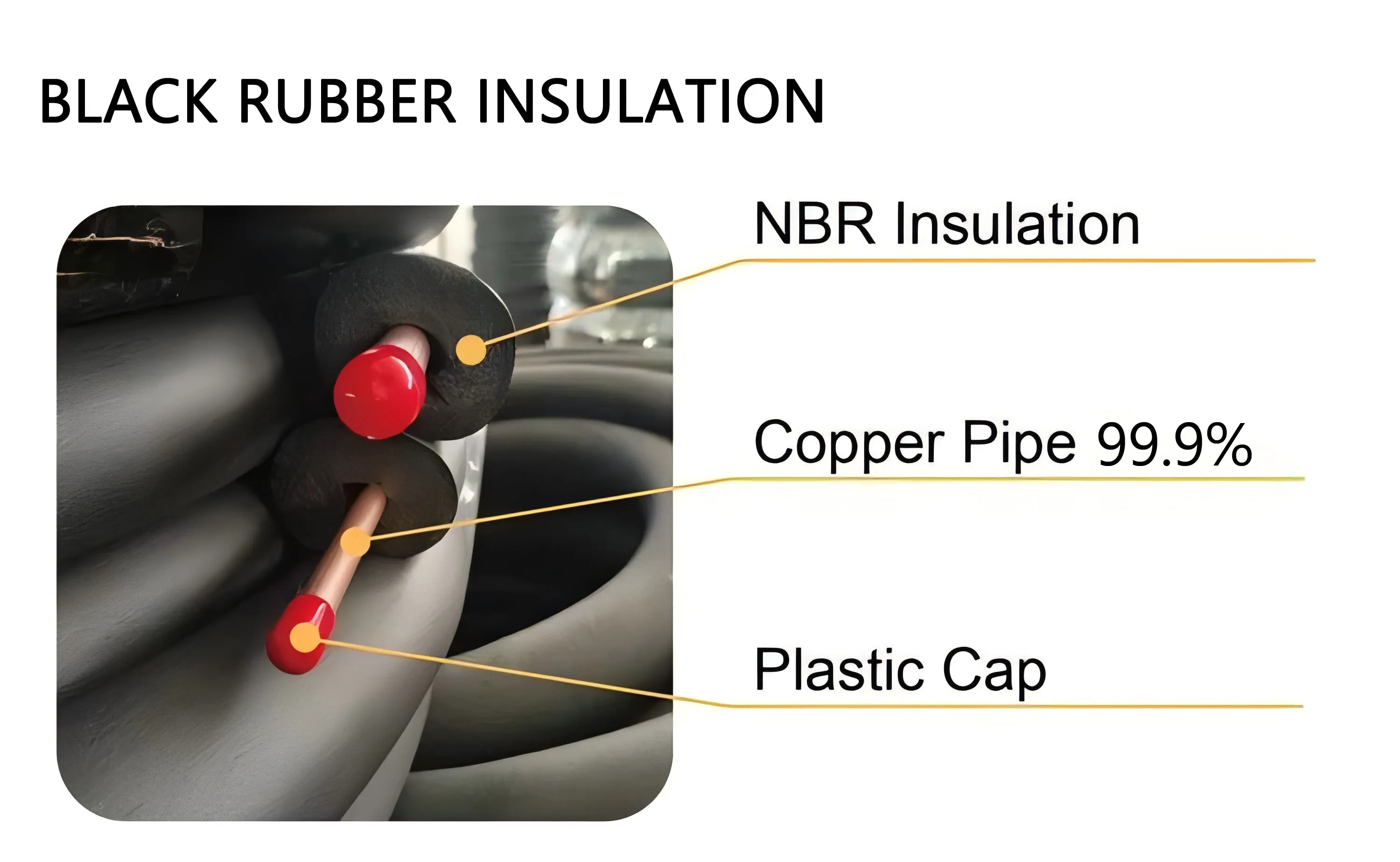 Jiahao In Stock Rubber Insulation Pipe 1/8 1/4 3/8 1/2 5/8 20m 65ft Insulated Copper Pipe Line Set For HVAC Air Conditioner