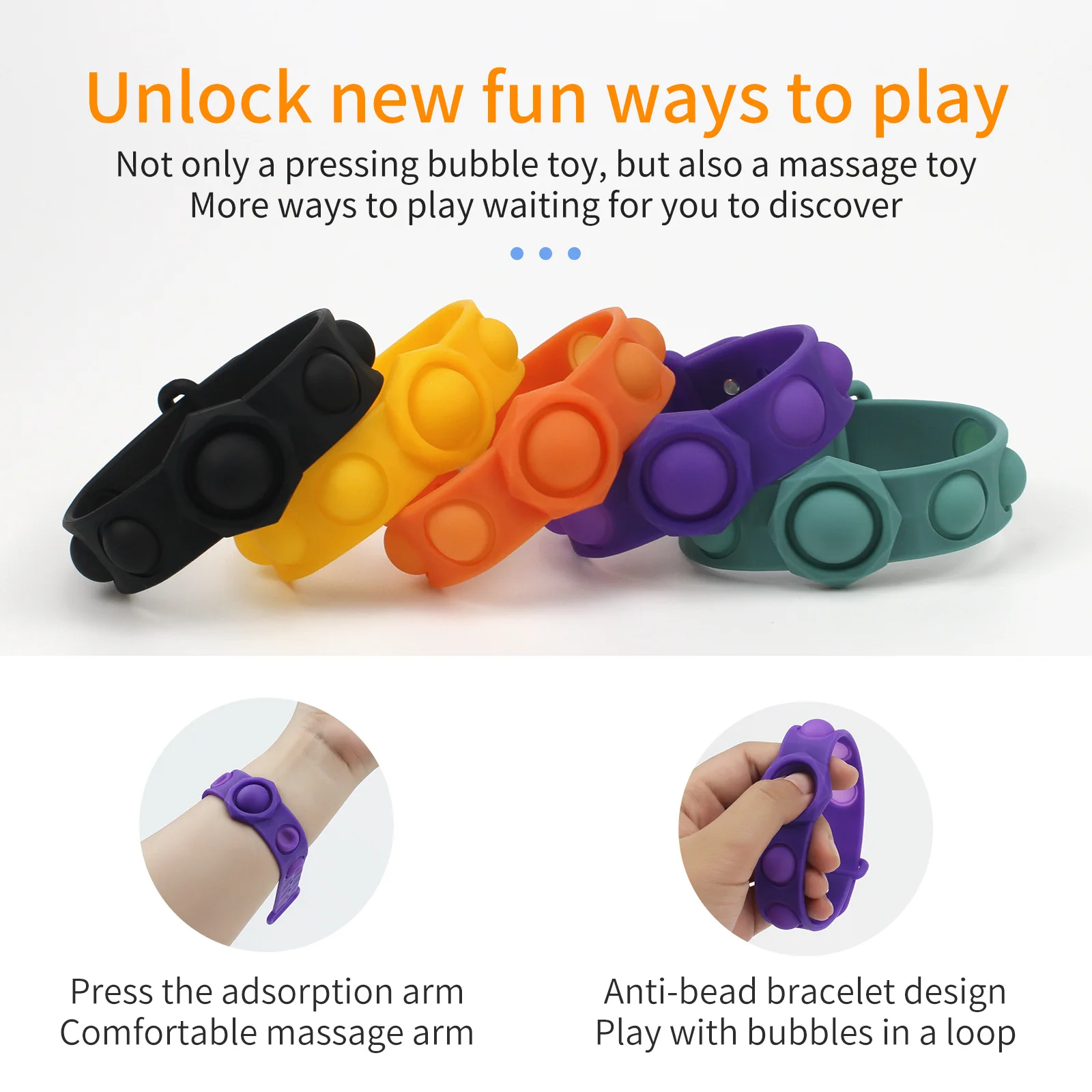 Amazon New Arrive Silicone Push Pop Bubble Wristband Stress Relief Bubble Bracelet Toy Anti Anxiety Therapy Children Toys
