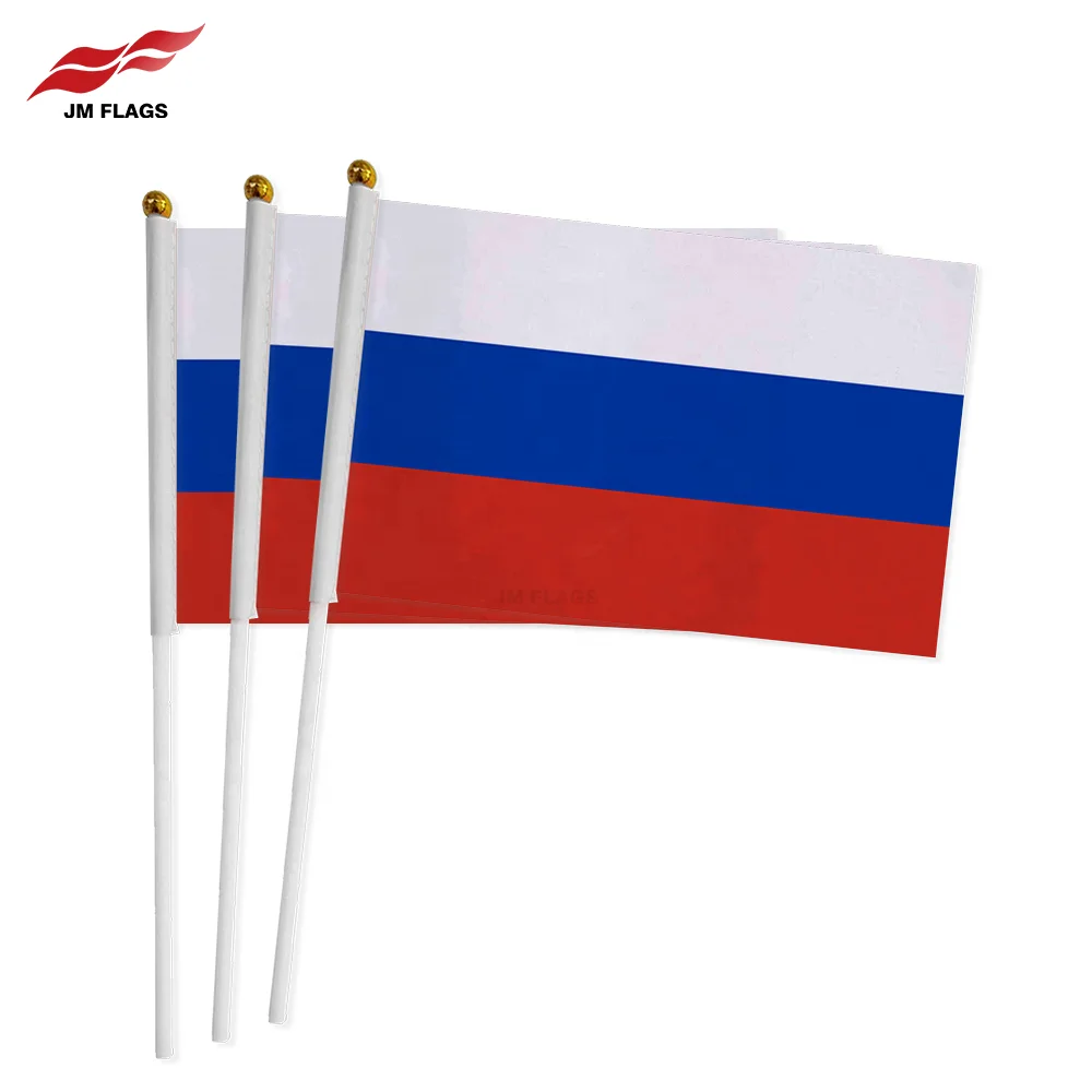 Wholesale Russia Hand Held Flags Hand Flag Decoration Polyester EURO CUP Russian Russia Stick Flags