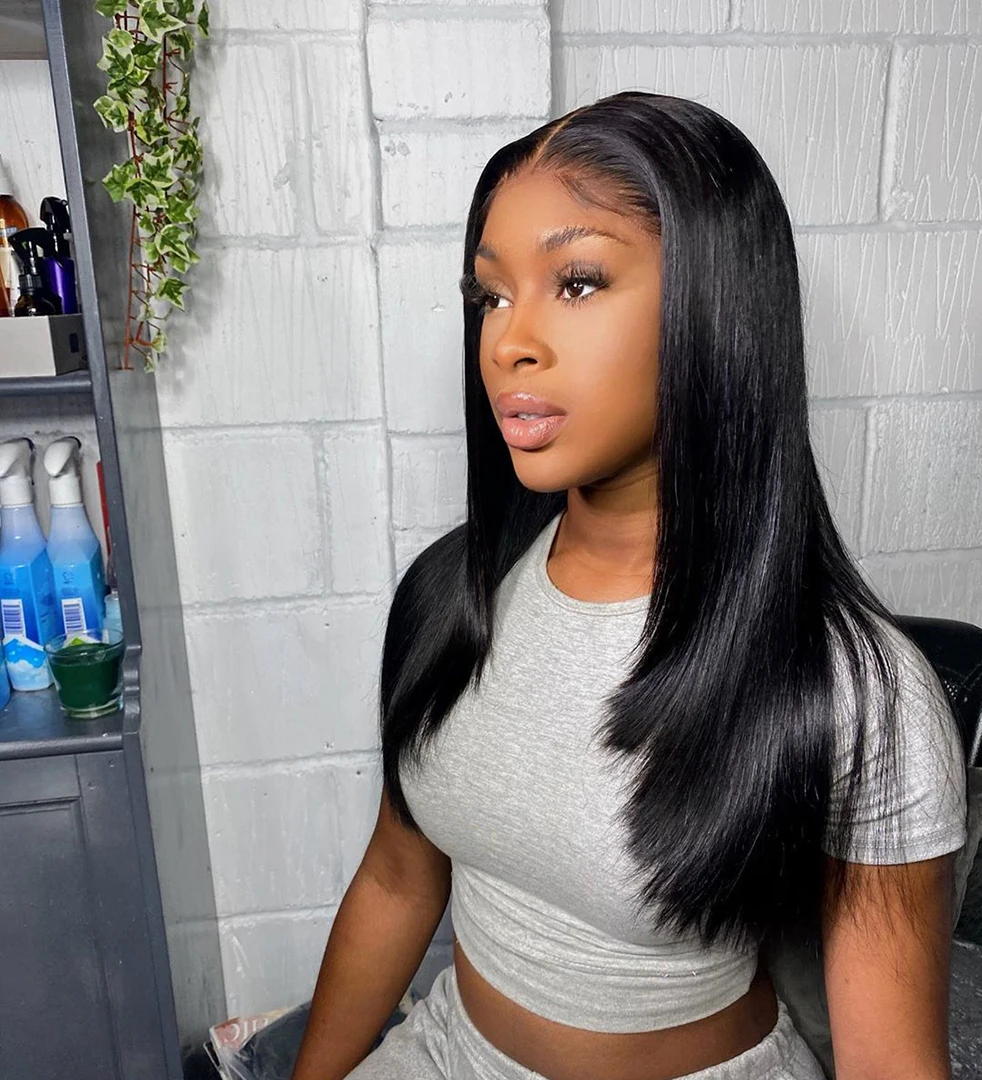  Factory Price 13X4 13X6 Long 40 Inch Bone Straight Wig Human Hair Lace Front 180%