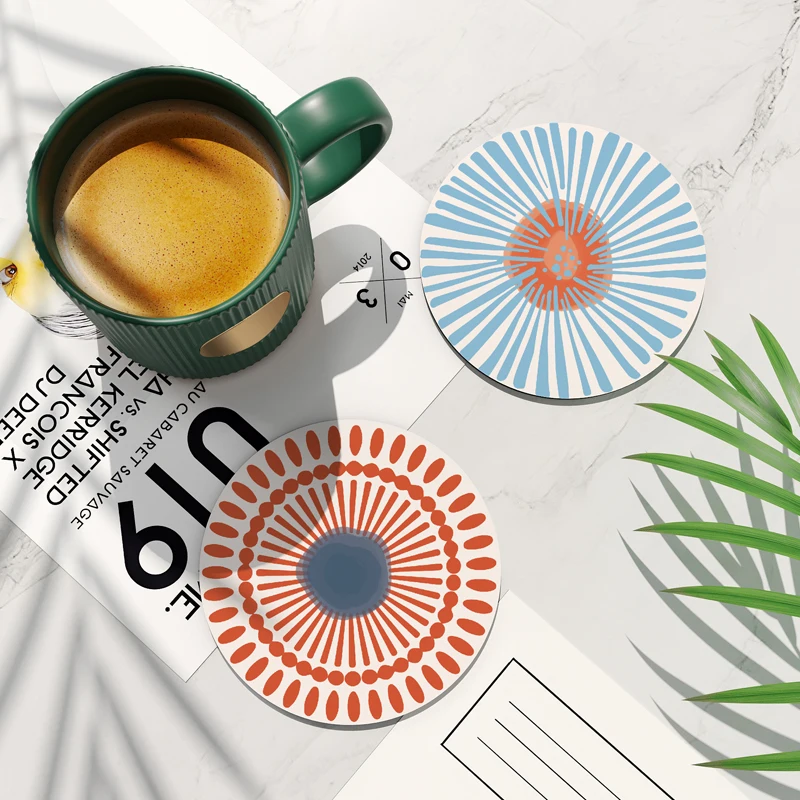Pack of 6 Multicolored Absorbent non slip anti slip table cup coasters place mat diatom mud Diatomite placemat gift set for tea