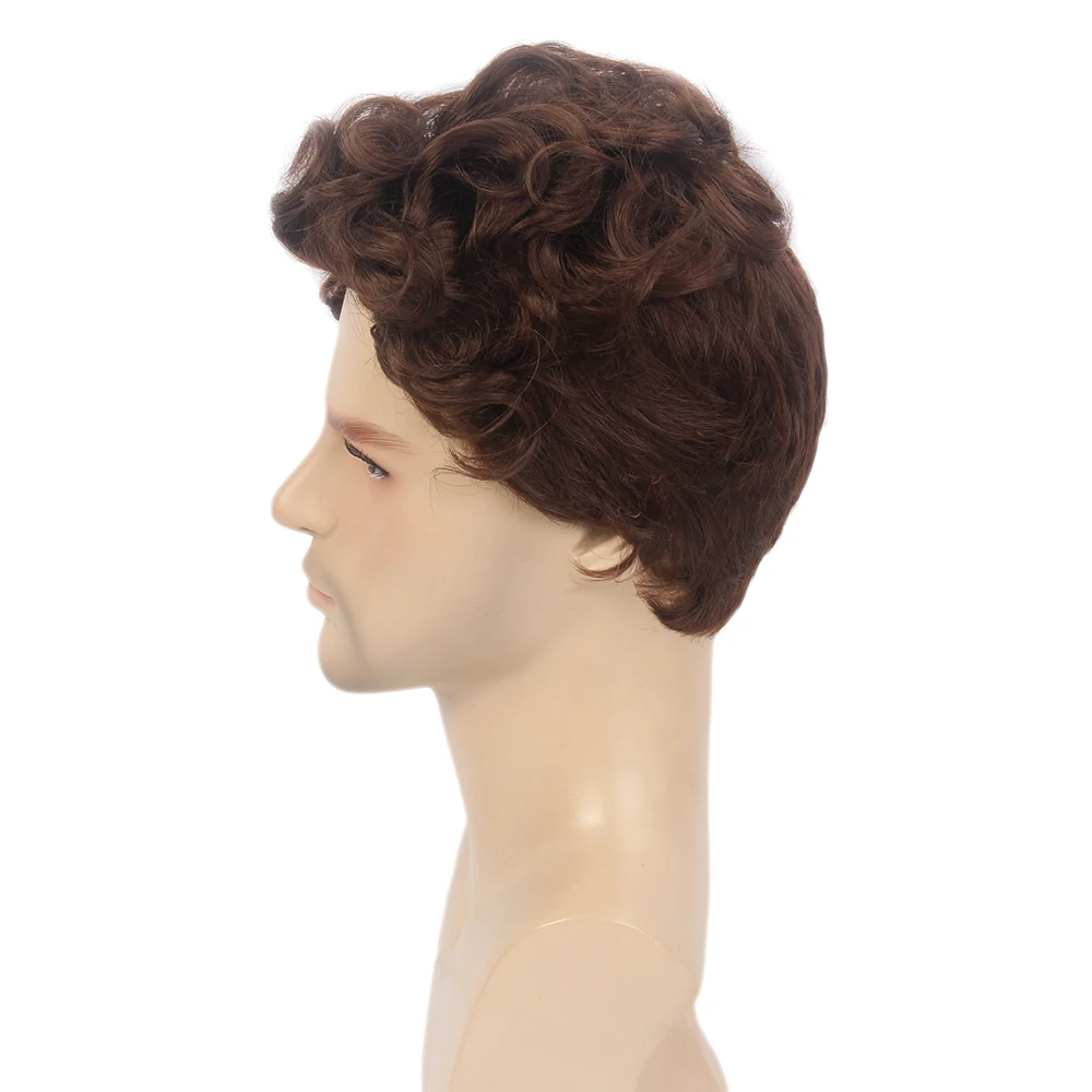 Stfantasy Curly Short men wig Layered Natural Wave Synthetic Hair mens wigs Brown Wig for male