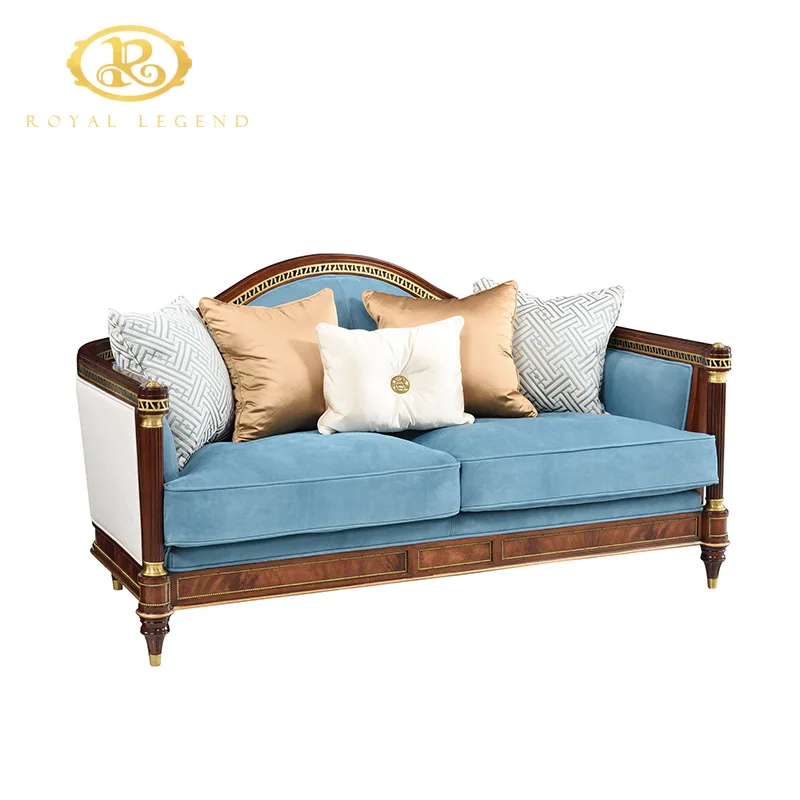 Hot Sale Leather Mahogany Wood Carving Classical Furniture European Luxury Antique Sofa Set Furniture