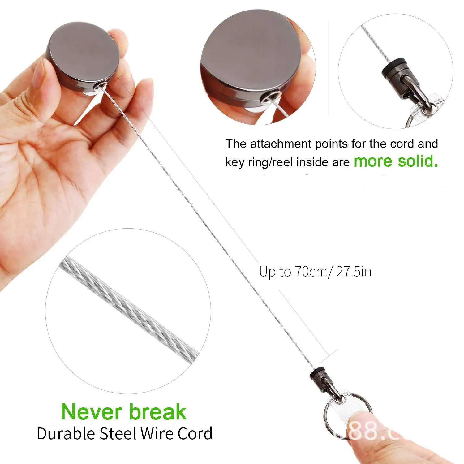 4cm Diameter Heavy Duty cable reel Retractable Reel Metal waterproof ID Badge Holder with Belt Clip Key Ring for Name Card