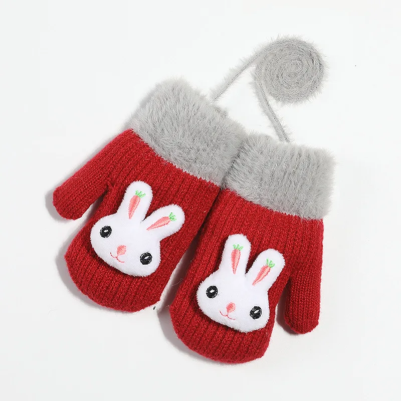 
Winter 5-10 years Children Knit Warm Gloves Outdoor Thick velvet Boy Girl cute Animal fingerless mittens 