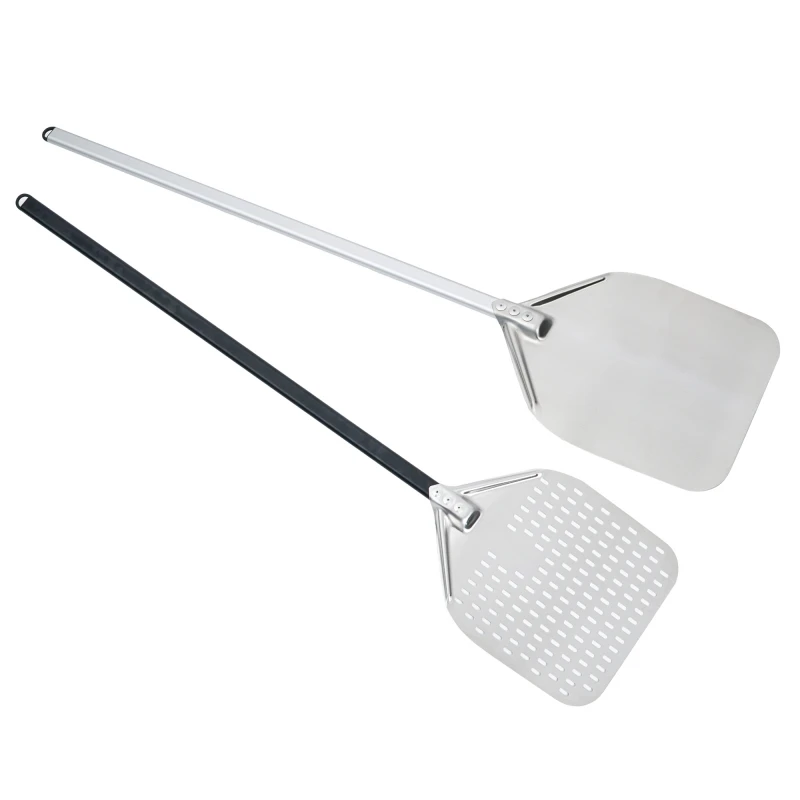 Premium Stainless Steel Perforated Pizza Peel Shovel Square Pizza Paddle Spade With Aluminum Black Or Silver Handle Oven Tools