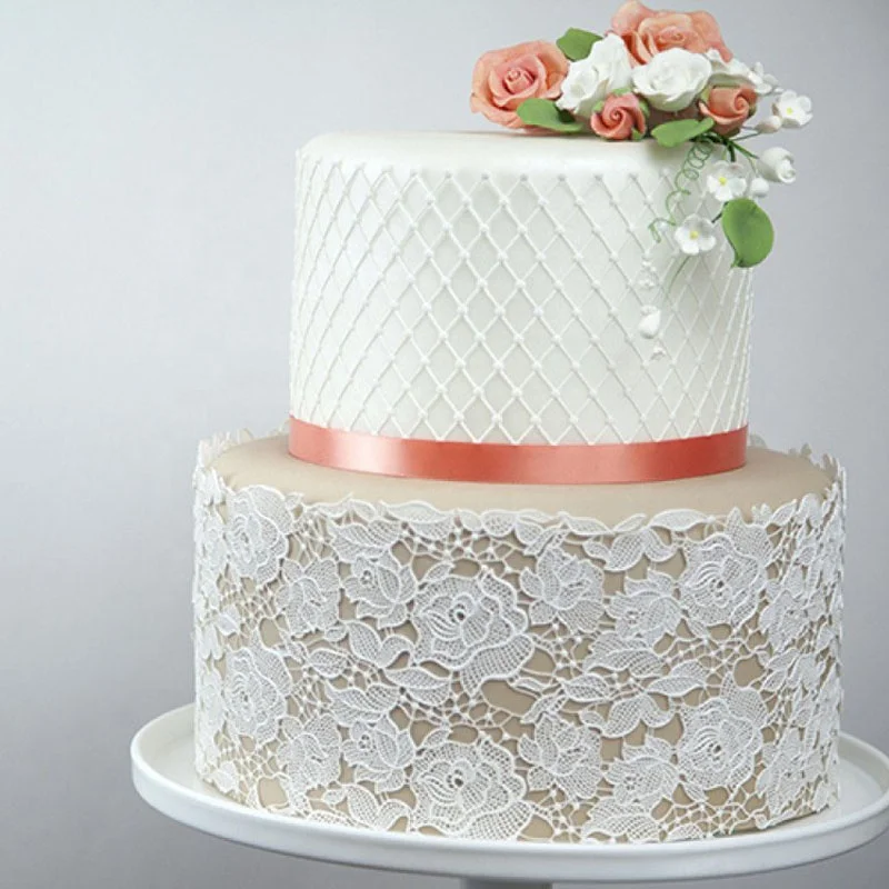 Wedding Impression Rose Flowers Silicone Lace Mat Border Baking Fondant 3D Mold To Decorate Cake Lace Mold Cake Decorating Tools
