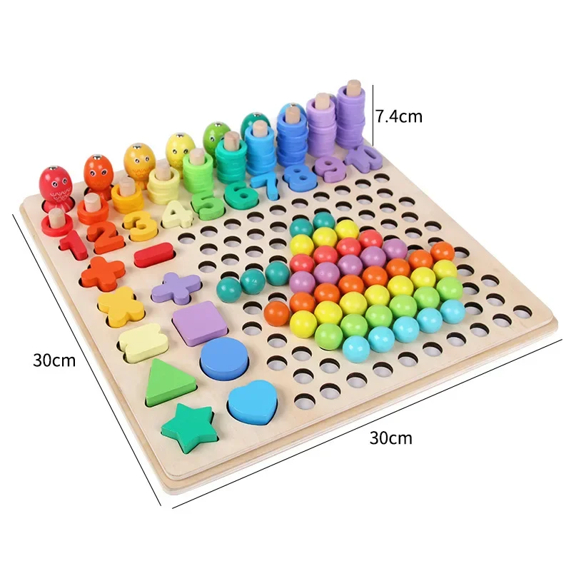 wooden clip bead  multi-functional hand-eye coordination training  chess digital match montessori  fish educational board game