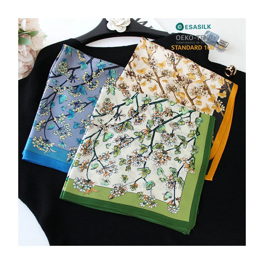 Bulk Italian silk scarves high quality head scarves wholesale ladies silk neck scarf