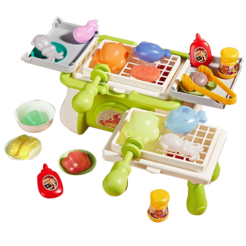 KS Kids Pretend Play BBQ Grill Toys 20PCS Simulate Cooking Color Changing Food Barbecue Toy Play House Set