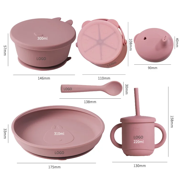 Wholesale BPA free silicone anti-slip washable silicone baby plate,bowl,cup and spoon match baby feeding set with factory price