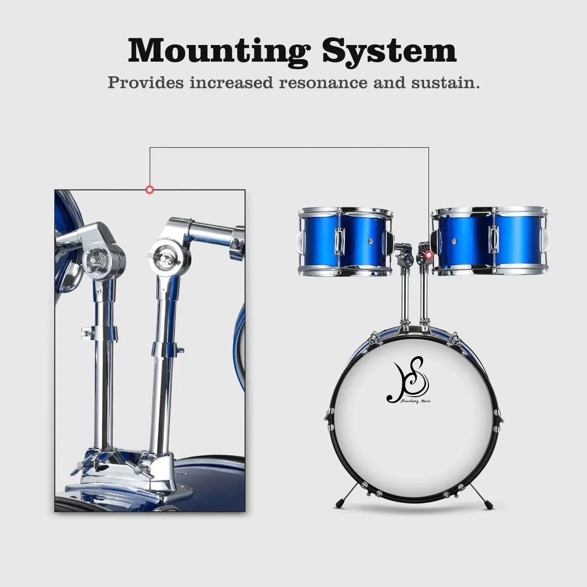 HUASHENG Juniors 5 Piece Drums Set Professional Pcuession Instruments Cymbals Stool Electric Children Kids Drum Kit for Gift