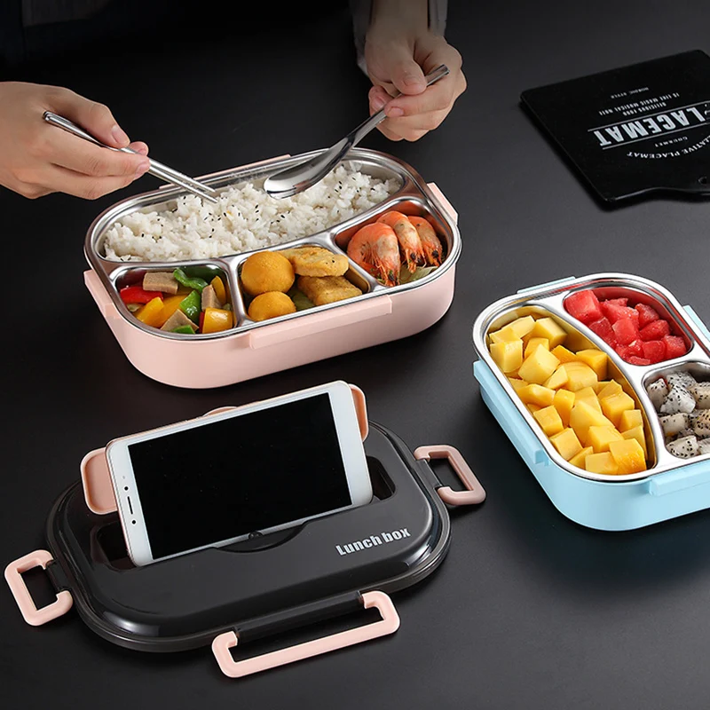 Lunch Box For Kids With Compartments 304 Stainless Steel Japanese Bento Box Microwave Heating Food Container Tableware