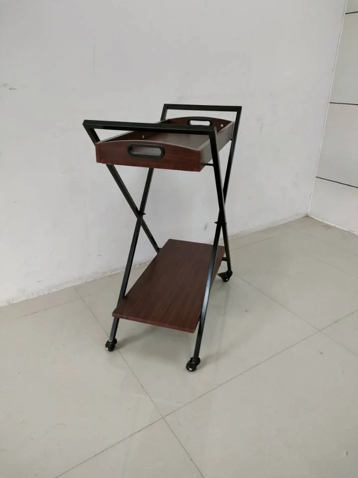 Wooden Top  X Shape Metal Furniture Storage Bar steel trolley