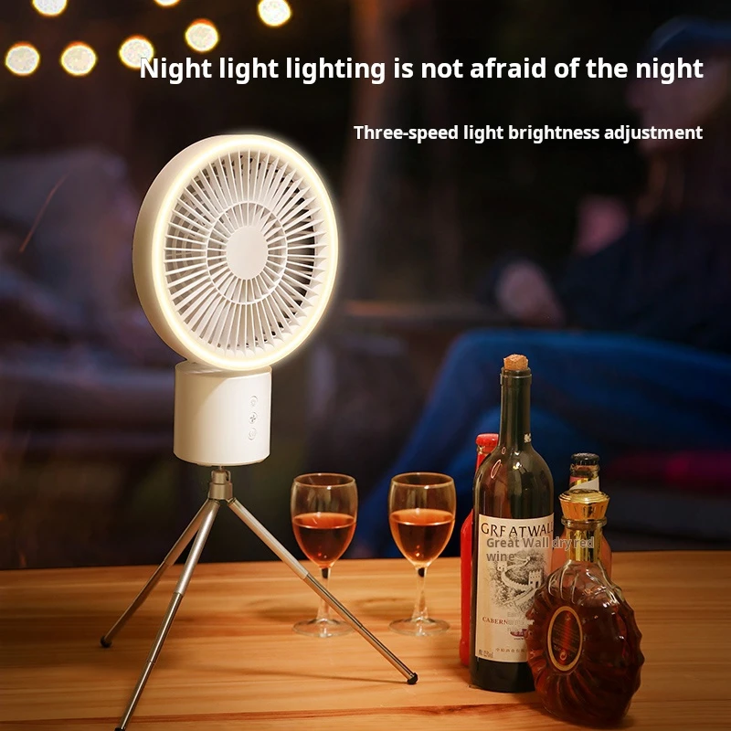 New outdoor camping ceiling fan Home small floor fan Bedroom light Office desktop shaking head tripod fan
