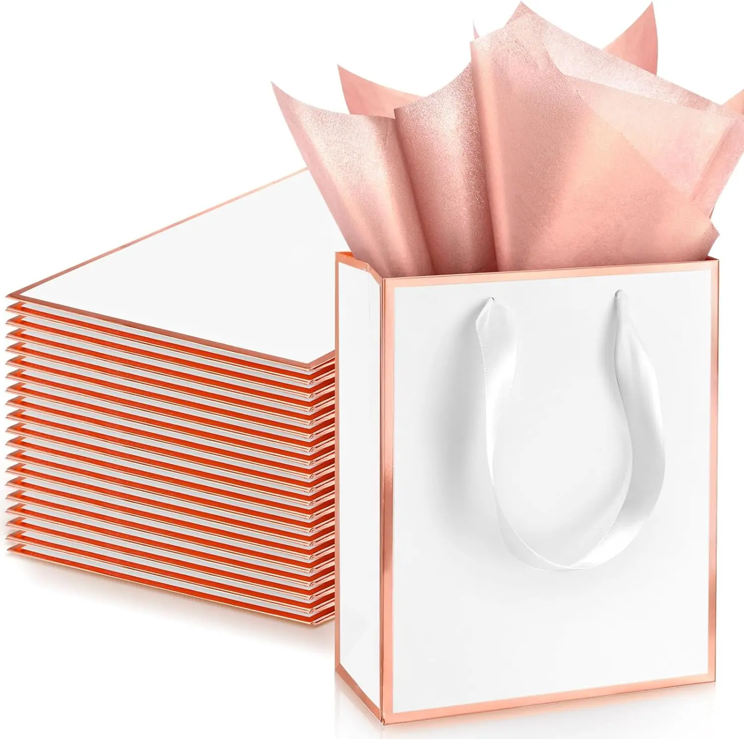 Customized Metallic Paper Gift Thank You Favor Bags with Handle logo for Bridal Shower Wedding Graduation Birthday Party